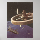 Poster Science-fiction vintage, Station spatiale avec pla (Devant)