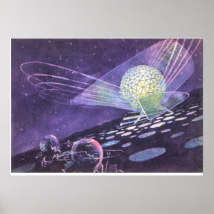 Poster Science-fiction vintage, un globe lumineux avec de