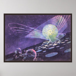 Poster Science-fiction vintage, un globe lumineux avec de