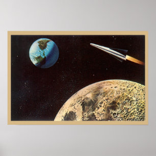 Poster Science-fiction vintage, vaisseau spatial au-dessu
