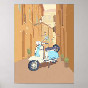 Poster Scooter garé dans la rue italienne.