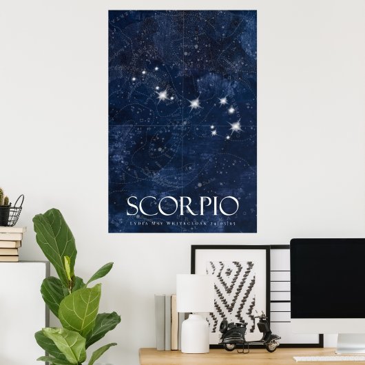 Poster Scorpio avec nom, signe étoile zodiac (Bureau à domicile)