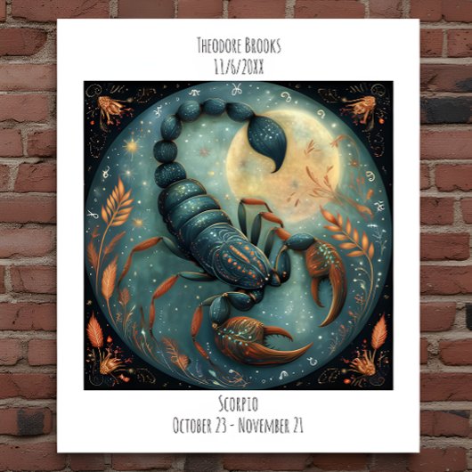 Poster Scorpion Nom & Anniversaire Zodiaque Astrologie
