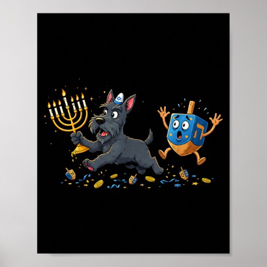 Poster Scottierrier Dreidel Menorah Hanukkah Kids Womens (Devant)