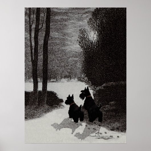 Poster Scotties Surreal Winter Night (Devant)