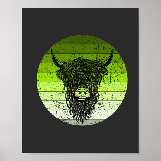 Poster Scottish Highland Cattle Retro (Devant)