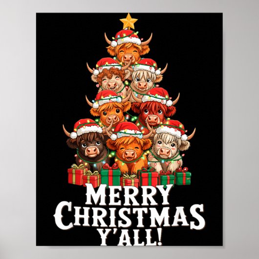 Poster Scottish Highland Cow Christmas Tree Funny Cow Lov (Devant)