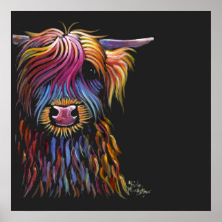 Poster Scottish Highland Cow ' FLoWER PoT ' par Shirley M