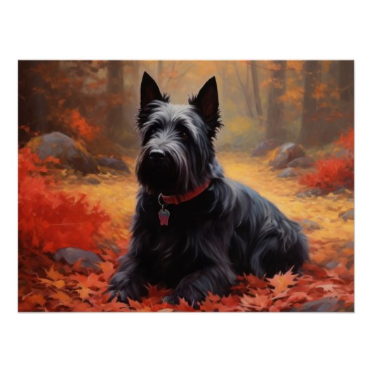 Poster Scottish Terrier en automne Leaves Fall Inspire (Devant)