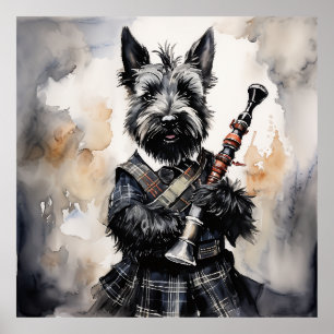 Poster Scottish Terrier Jouer-Bagpipes dans une encre Kil