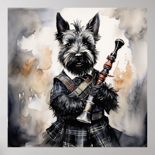 Poster Scottish Terrier Jouer-Bagpipes dans une encre Kil (Devant)