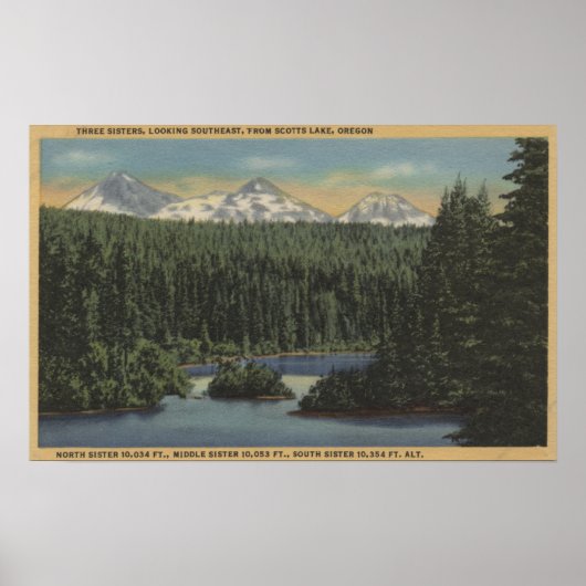 Poster Scotts Lake, Oregon - Vue de trois soeurs (Devant)