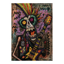 Screaming Skeleton Punk Rocker With Electric Guita