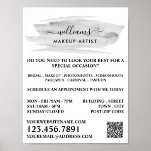Poster Script Aquarelle Gris brosse Artiste maquillage