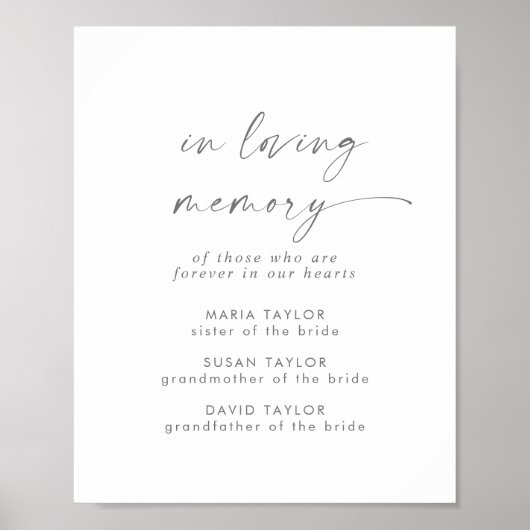 Poster Script Argent Moderne En Mémoire Amoureuse (Devant)