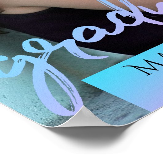 Poster Script bleu diplômé | Cool Brush Photo Keepsaké (Coin)