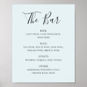 Poster Script calligraphie bleue mariage menu bar boisson (Devant)