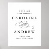 Poster Script classique Mariage noir et blanc Bienvenue (Devant)