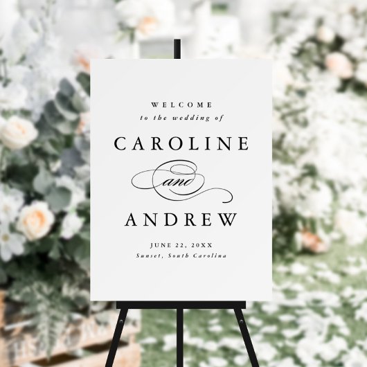 Poster Script classique Mariage noir et blanc Bienvenue