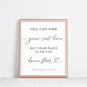 Poster Script Coeur Chic Drôle Dance Floor Mariage Signal