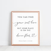 Poster Script Coeur Chic Drôle Dance Floor Mariage Signal