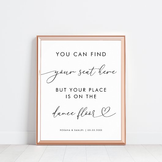 Poster Script Coeur Chic Drôle Dance Floor Mariage Signal