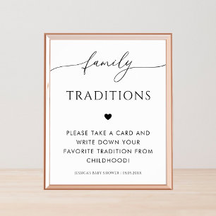 Poster Script & Coeur Famille Traditions Baby shower Sign