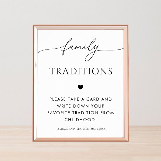 Poster Script & Coeur Famille Traditions Baby shower Sign