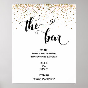 Poster Script Coeur & Gold Confetti "The Bar" Menu Sign