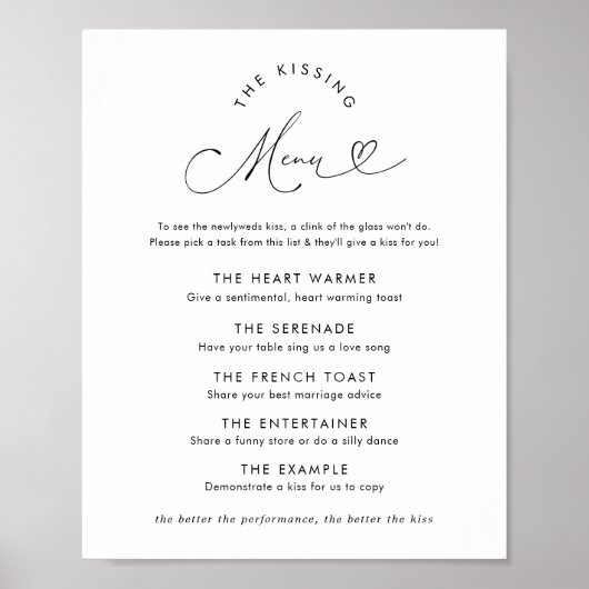 Poster Script Coeur moderne Le Menu Baiser Panneau Mariag (Devant)