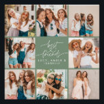 Poster Script coeur sage moderne multi photo meilleurs am<br><div class="desc">Coeur de script mignon moderne multi photo meilleurs amis simple minimaliste élégant décor maison sage vert et blanc cadeau poster.</div>