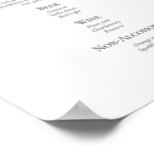 Poster Script de calligraphie Mariage Boissons Menu Signe (Coin)