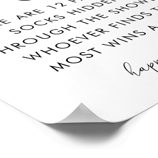 Poster Script de Coeur Bébé Chasse Baby shower Jeu Sock (Coin)