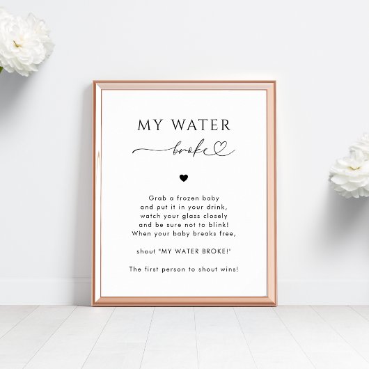 Poster Script de coeur Mon Baby shower de rupture d'eau J