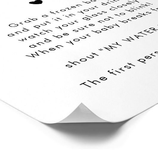 Poster Script de coeur Mon Baby shower de rupture d'eau J (Coin)