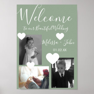 Poster Script de collage photo de mariage trois et coeurs