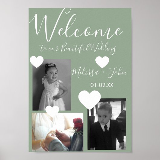 Poster Script de collage photo de mariage trois et coeurs (Devant)