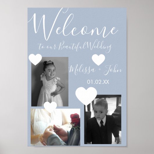 Poster Script de collage photo de mariage trois et cœurs (Devant)