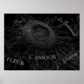 Poster Script de découpage floral noir et blanc tournesol (Devant)