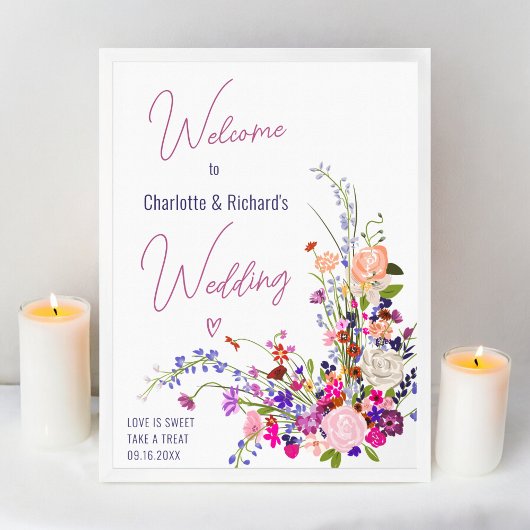 Poster Script de fleurs sauvages moderne mariage accueil