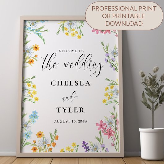 Poster Script de mariage de bordure de fleurs de prairie