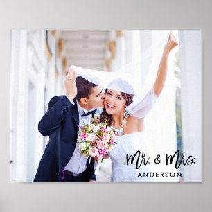 Poster Script de pinceau moderne M. et Mme Mariage Photo