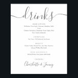 Poster Script De Signature Gris Et Blanc Boissons Menu Si<br><div class="desc">Ce panneau élégant minimaliste de boissons au menu est parfait pour votre fête mariage. Conçu par Thisisnotme©</div>
