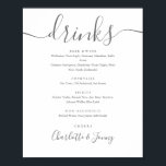 Poster Script De Signature Gris Et Blanc Boissons Menu Si<br><div class="desc">Ce panneau élégant minimaliste de boissons au menu est parfait pour votre fête mariage. Conçu par Thisisnotme©</div>