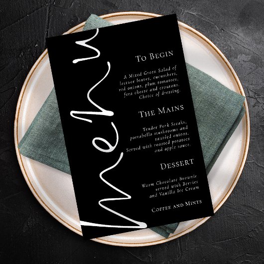 Poster Script élégant Menu Mariage noir simple