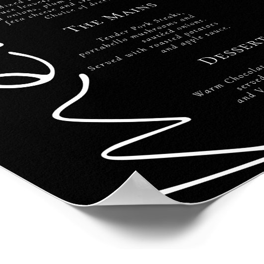Poster Script élégant Menu Mariage noir simple (Coin)