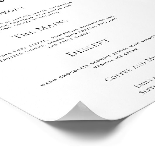 Poster Script élégant N'importe quel menu Mariage couleur (Coin)
