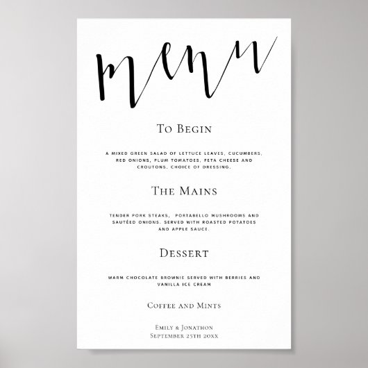 Poster Script élégant N'importe quel menu Mariage couleur (Devant)