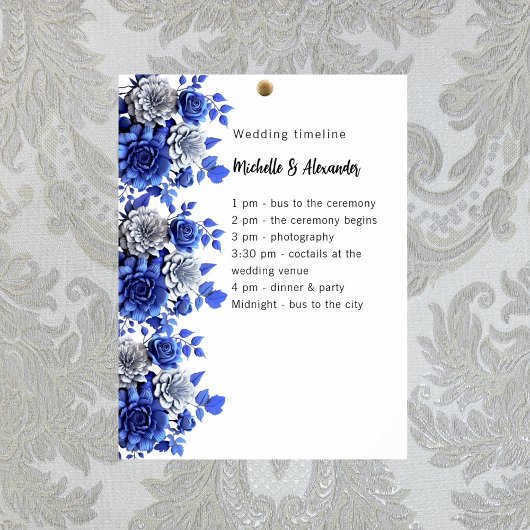 Poster Script floral bleu blanc programme de mariage budg