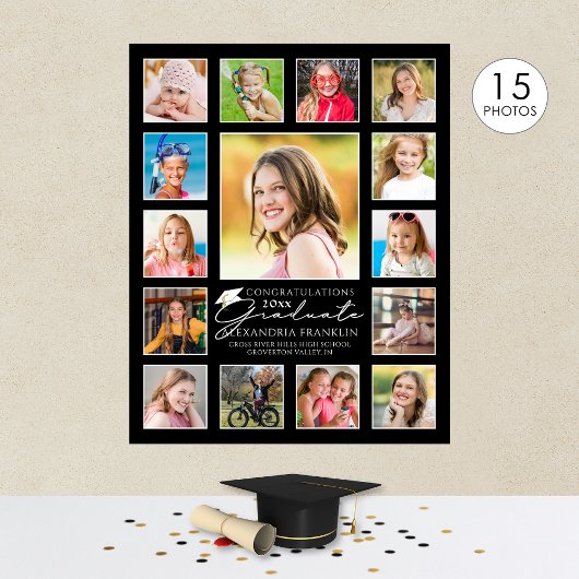 Poster Script Graduate 15 Photo Collage Couleur personnal